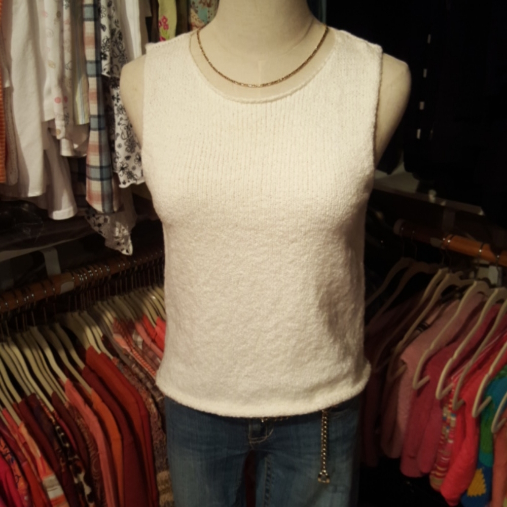 MARGARET O'LEARY ♡ Gorgeous Never Worn Soft White Handknit Sleeveless Top 1 | XS